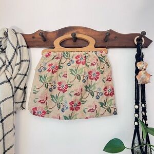 Vintage 50s Cross Stitch Needlepoint Floral Handbag